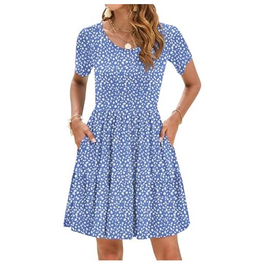 AUSELILY abiti estivi abiti da spiaggia casual da donna elegante abito in t-shirt a maniche corte con orlo a pieghe e tasche macchia blu xl