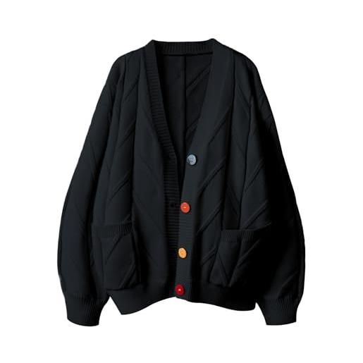 ebossy - cardigan da donna a maglia, a maniche lunghe, aperto sul davanti, con scollo a v, bottoni e ricami, in misto lana