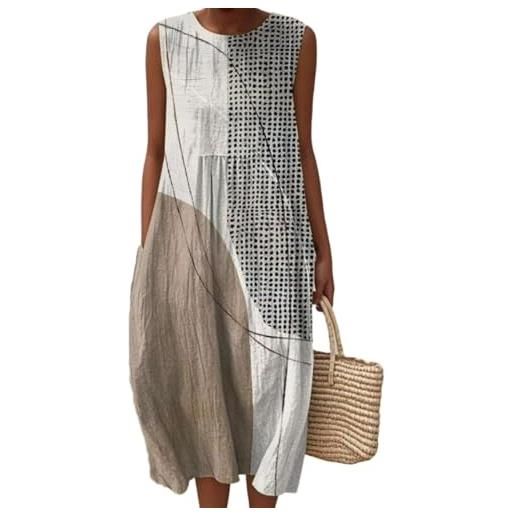 Mfhmom vestito donna lino misto pieghe abito boho maxi estivo senza maniche casual giornaliero moda mare cocktail party oversize fluidi leggeri trendy abita