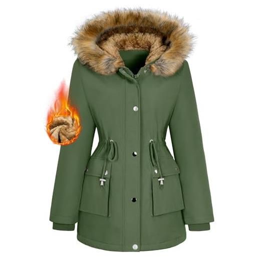 heekpek giubbotto donna invernale cappotto lungo elegante impermeabile parka donna invernale cappotti imbottito calda con cappuccio, verde esercito, l
