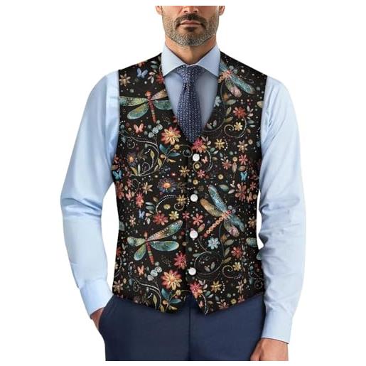 Biyejit gilet da uomo, casual, con scollo a v, senza maniche, per business, tuxedo, party, matrimonio, taglia s-4xl, libellula, l