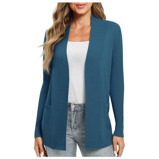 EXCHIC donna casuale manica lunga lavorare a maglia cardigan leggero comodo fronte aperto maglioni lunghi con tasche