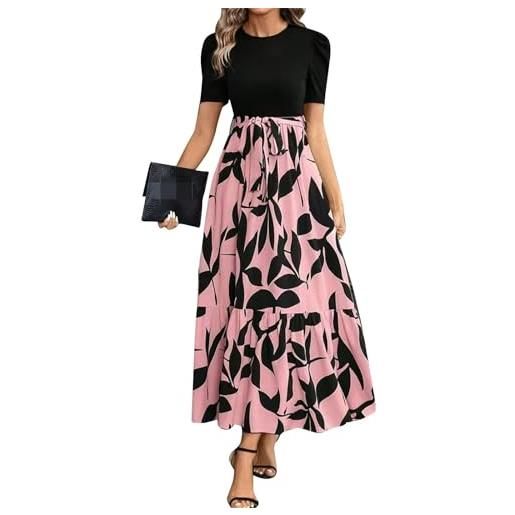 LIUPONHU summer dresses for women puff sleeve empire waist flower maxi dress elegant long dressy a line dress