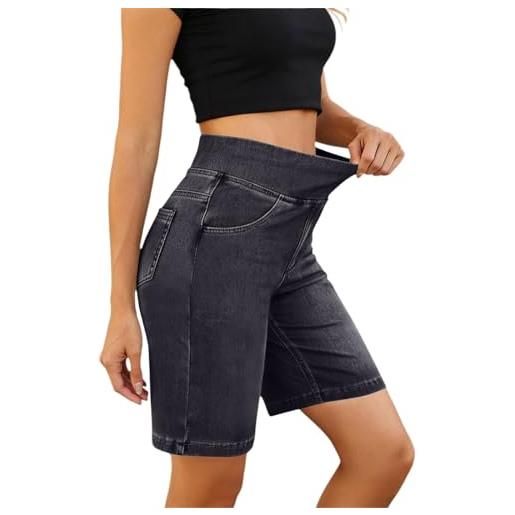 Fccrian pantaloncini jeans donna pantaloni al ginocchio tinta unita jeans corti elasticizzati a vita alta con tasche elastico in vita bermuda pantaloncini controllo pancia comodi jeans larghi tinta