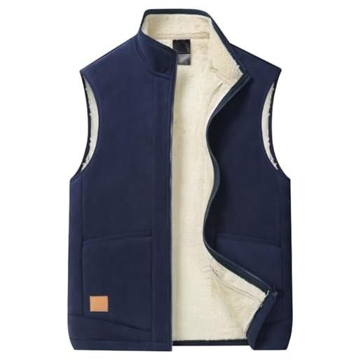 SimidunEUR uomo taglie forti inverno caldo gilet in pile senza maniche con collo alto giubbotto termico con cerniera e tasche, blu, m