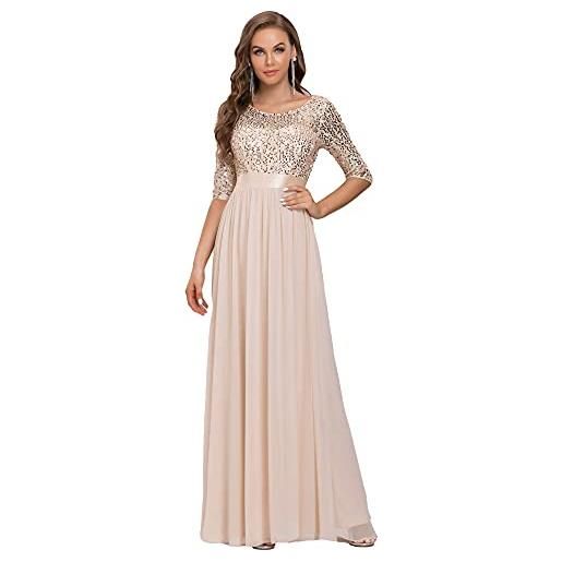 Ever-Pretty vestiti da sera e cerimonia donna linea ad a elegante manica 3/4 con paillettes abiti da damigella chiffon stile impero arrossire 54