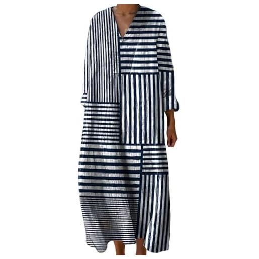 Gienslru abito estivo lungo donna boho chic floreale vintage, scollo a v maniche lunghe in lino leggero con tasche, vestito elegante casual per vacanze primavera estate taglie forti curvy 2026 moda cerimonia