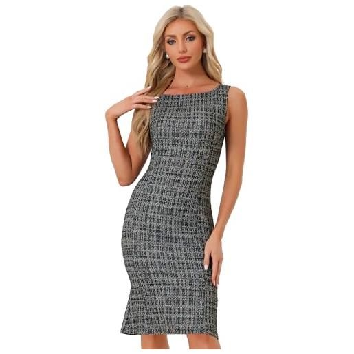 Allegra K donna abito in tweed per abiti aderenti scozzesi eleganti senza maniche estivi nero xl
