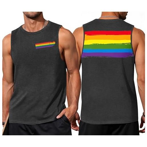 VVNTY pride tank top uomo stampa arcobaleno amore senza maniche camicia estate gay lgbtq month tanktop, grigio scuro1, l