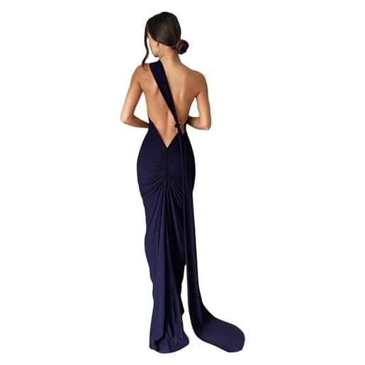 JUMISEE abito lungo sexy monospalla schiena scoperta, elegante anello con volant, senza maniche, abito da sera, abito lungo, abito da cocktail