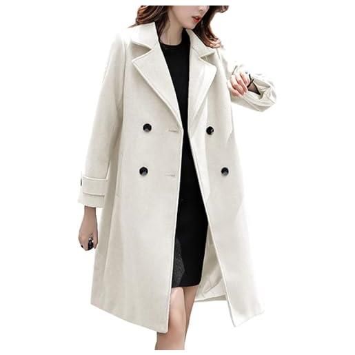 Suncadmious cappotto di pisello di lana medio lungo a doppio petto da donna