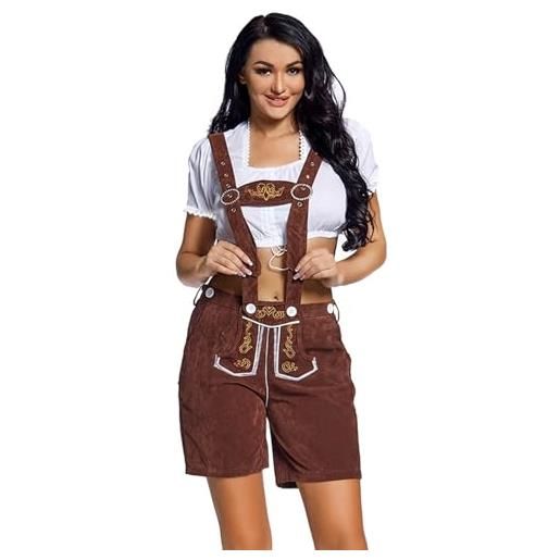 Generisch dirndl camicetta da donna corta in pelle, pantaloni corti da donna, colore marrone chiaro, nero, per l'oktoberfest, marrone, l