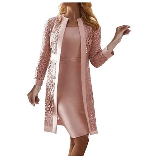 Generic abito da sera lungo in pizzo per donna - nero - elegante per matrimonio - abito speciale per invitate di matrimonio - moderno - 2 pezzi, rosa, m