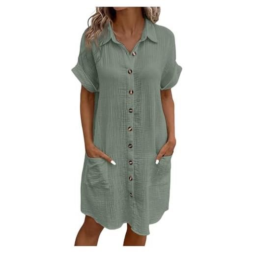 Generico abito estivo donna in lino con bottoni abito da spiaggia casual scollo a v manica corta abito linea a con camicetta s-4xl
