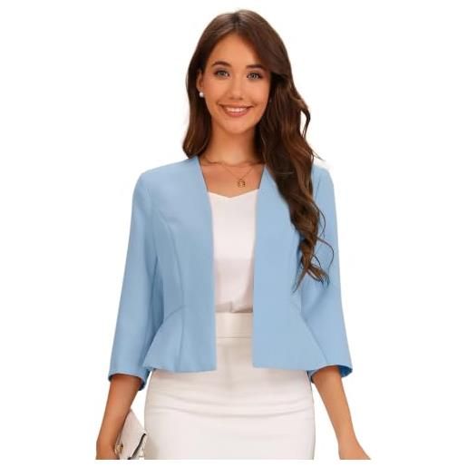 Allegra K donna blazer elegante per giacca da lavoro business peplo con maniche a 3/4, colletto aperto sul davanti e apertura sul davanti