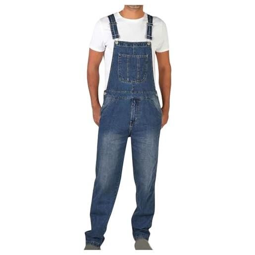 Generico 2024 salopette da uomo jeans in denim casual taglie forti cotone pantaloni strappati uomo in tinta unita salopette uomo jeans slim fit con tasche moda multi tasche jumpsuit da lavoro con bretelle