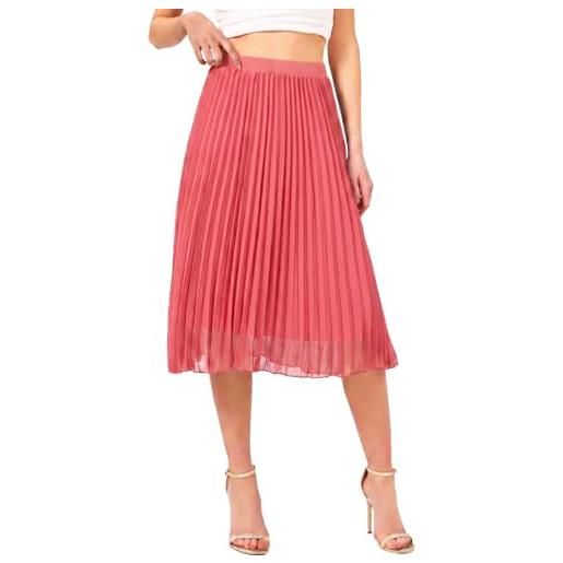 Soudittur gonna midi in chiffon donna - vita alta con piega plissé a linea a leggera e fluida per ufficio, spiaggia & serata estiva (it, testo, l, regular, regular, rosso chiaro)