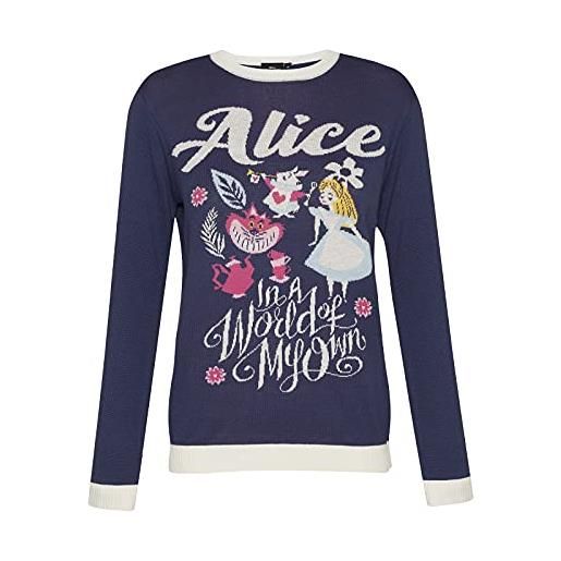 Alice in Wonderland teaparty - maglione da donna, colore: blu