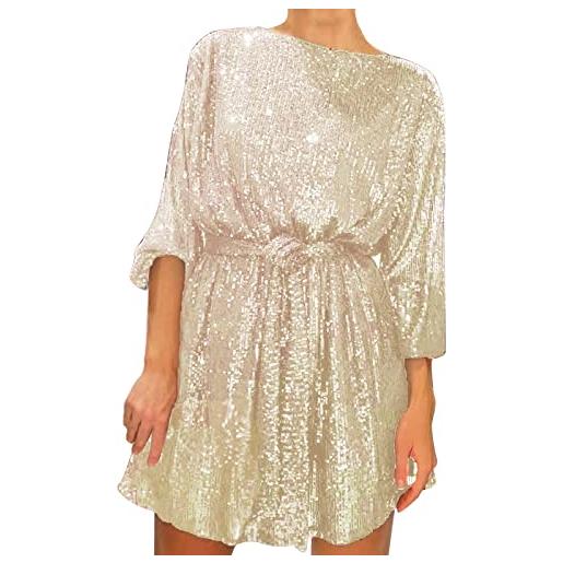 Duohropke abito con paillettes da donna a maniche lunghe, outfit glamour, abito da sposa elegante, abito da sera sexy, abito da cocktail con paillettes, abito da festa con glitter, abito da sera mini