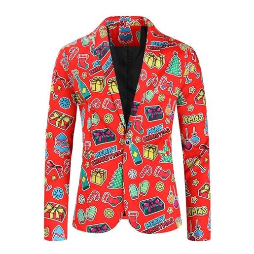 Darringls blazer natalizio da uomo merry christmas sakkos risvolto giacca giacca regular fit cappotto basic abiti da uomo con un bottone divertente albero di natale stampa blazer elegante classico, 