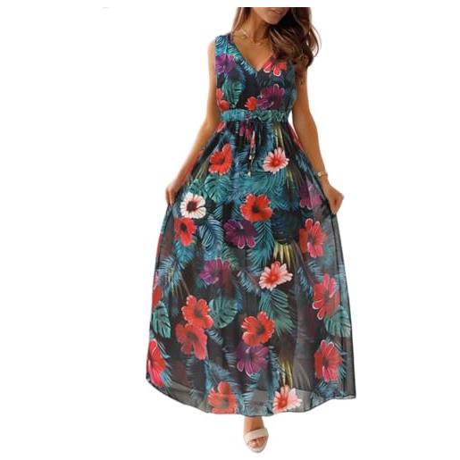 Yutdeng abito estivo donna da spiaggia vestito lungo vestiti estivi casual curvy eleganti scollo a v senza maniche vestito boho fiore stampato maxi lunga sexy da cerimonia