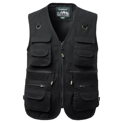 Oralidera gilet da uomo con multi tasca giubbino da lavoro smanicato leggero traspirante da caccia e pesca fotografia gilet senza maniche, nero, l