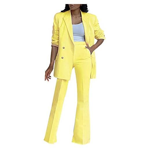HEONSATI tailleur donne elegante taglie forti abiti due pezzi giacca manica lunga risvolto e pantaloni vita alta offerte completi lavoro autunno inverno casual completo da donna da cerimonia per sera