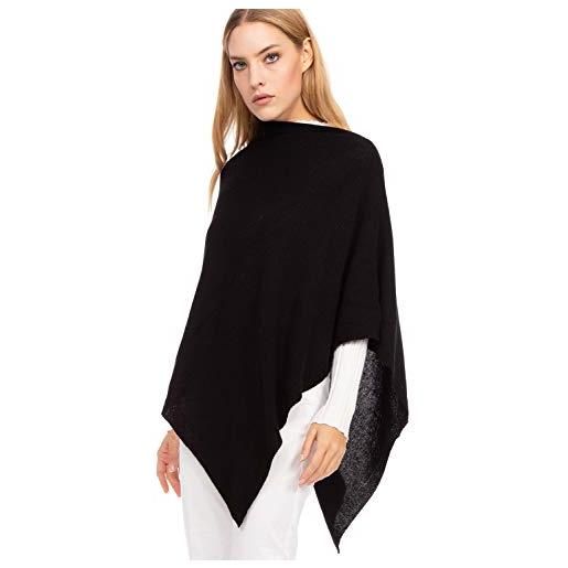 Marine Cashmere - poncho in misto cashmere da donna, delicato e morbido filato in cashmere, made in italy (nero)