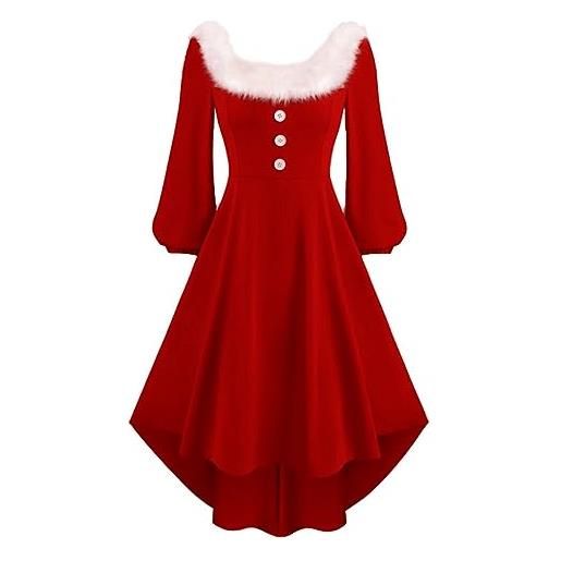 JokeLomple vestito da natale donna - in cotone velluto a maniche lunghe con natale stampa caldi e soffici abito natalizio invernali abito da sera babbo natale