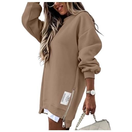 ThiCc abito da donna oversize in felpa - casual girocollo a maniche lunghe pullover con cerniera, spacchi laterali, comodo, vestibilità ampia, mini abito alla moda, lounge wear, abbigliamento quotidiano