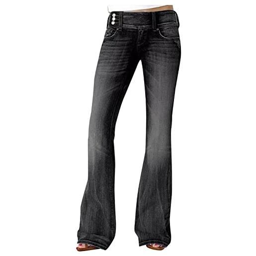 Generisch baggy - pantaloni da donna, colore nero, eleganti, comodi, in denim, tinta unita, per la transizione, classici da donna, a vita alta, per il tempo libero