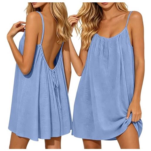 Generico vestito lungo da spiaggia donna realizzato in lino traspirante con taglio ampio sotto il ginocchio per vacanze estive gite all aperto e incontri casual