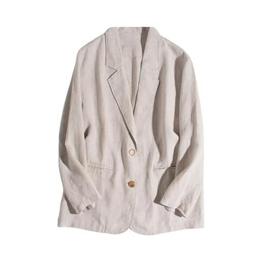 Generico blazer in cotone e lino per donna, blazer a maniche lunghe, estivo, leggero, cardigan a 2 bottoni, con tasca, revers a lancia, giacca da lavoro e ufficio. 