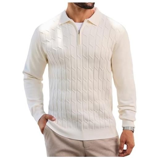 Remxi maglione da uomo con cerniera, a maniche lunghe, classico, caldo, testurizzato, per autunno e inverno, albicocca, xl