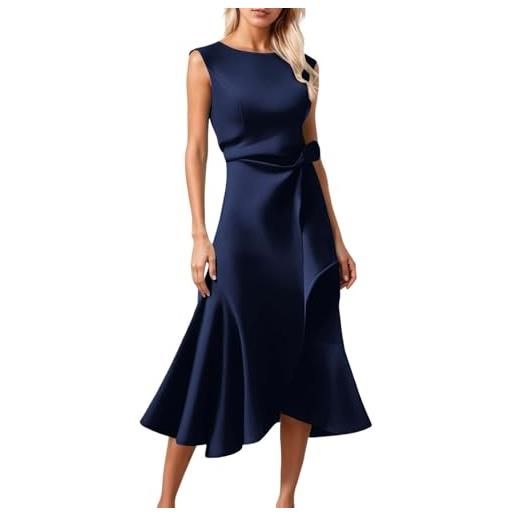 Tobysper elegante abito da donna per feste, abito midi linea a volant, abito da sera elegante, abito da cocktail senza maniche, abito da sposa