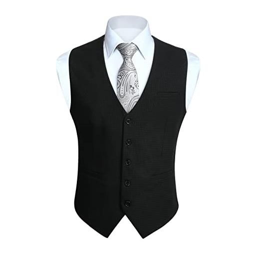 HISDERN gilet da uomo nero elegante classico panciotto uomo in cotone tinta unita formale casual senza maniche gilet da cerimonia s