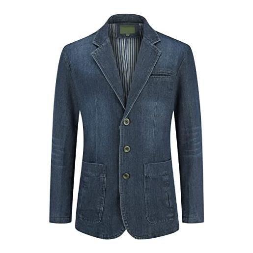 YOUTHUP blazer per uomo giacca da abito slim fit formale giacca di jeans casual, blu scuro, xl