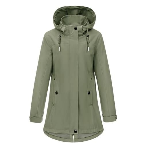 heekpek cappotto mezza stagione donna lungo elegante cappotti primaverile leggero giacca parka antivento casual softshell giacca con cappuccio e coulisse per primavera autunno(verde pisello, s)