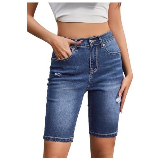 Alaster Queen bermuda da donna a vita alta, skinny, classico, da donna, in denim, 