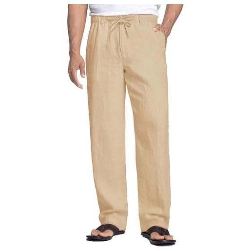 COOFANDY pantaloni lino uomo estivi casual leggeri spiaggia pantaloni elastico vita coulisse larghi con tasche sabbia m