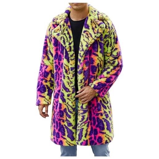 Goolecrimp cappotto da uomo in pelliccia sintetica leopardata di media lunghezza cappotto invernale con motivo leopardato spesso soffice cappotto caldo moda cappotto antivento allentato (colore 1, l)