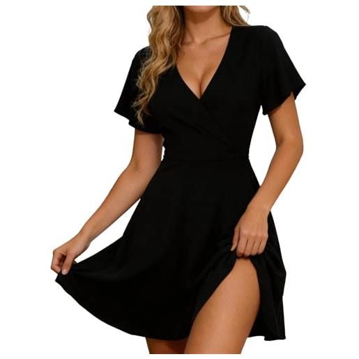 Generico abiti estivi donna vestito estivo cotone summer dress boho chic vestiti elegante i eleganti da corti casual ragazza abito vestitini lungo curvy corto prendisole taglie forti sangallo lino nero xl