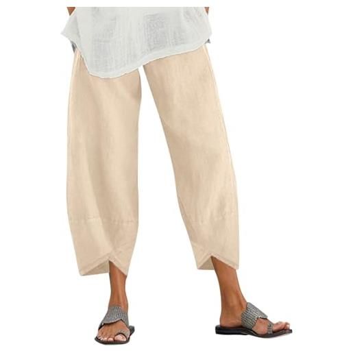 ZANZEA pantaloni casual da donna in cotone e lino, taglio ampio, dritti, elasticizzati in vita, pantaloni chino con tasca, albicocca chiara. , xxl