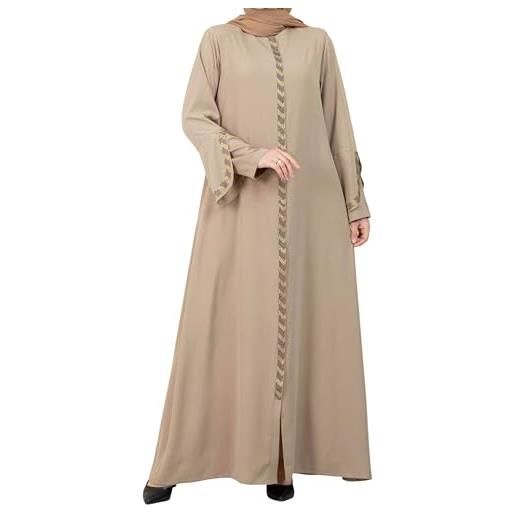 istanbul styles abaya da donna a maniche lunghe cava aperta lunghezza del pavimento cerniera lunghezza del pavimento moda islamica turca (medium, beige)