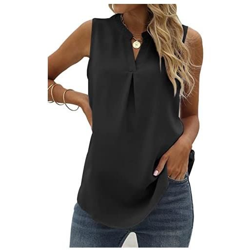 Famulily canotte da donna in chiffon plissettate con scollo a v senza maniche, camicette estive camicetta ampia casual top s-xxl