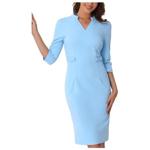 Allegra K vestito elegante donna con scollo a v e maniche a 3/4 abito midi da lavoro tubino vintage spaccato