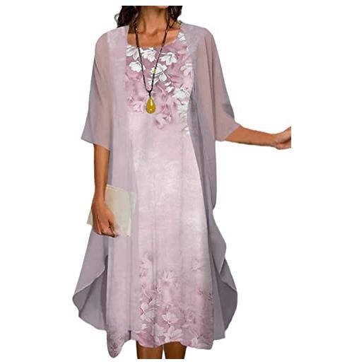 EGSDMNVSQ vestito estivo donna abito sciolto senza maniche retro abiti lunghi camicetta estivi vestiti stampato 2 pezzi tulle cardigan+midi vestito