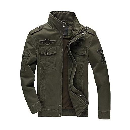YOUCAI giacca militare da uomo classica in cotone giubbotto con zip antivento cappotto casual tempo libero giaccone leggera autunnale, verde, xl