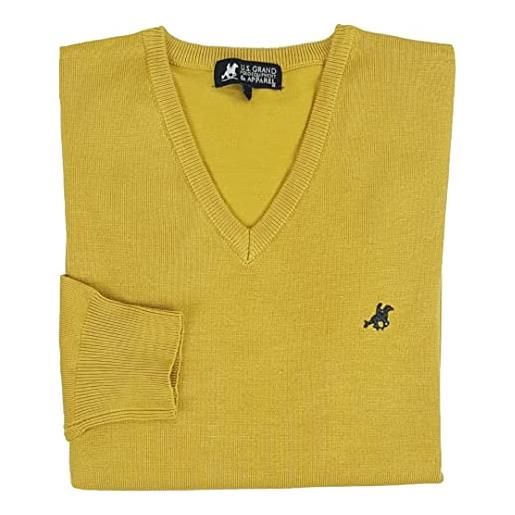 U.S. Grand Polo Equipment & Apparel maglione maglioncino uomo scollo v pullover punta tinta unita elegante m l xl xxl xxxl (xl - senape)