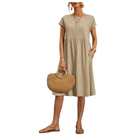YKDLLF vestito donna estivo abito lungo girocollo scollo vestiti con manica lunghi rotondo a maniche corte casual abiti cotone tinta unita lunghezza oltre il ginocchio casual da donna vestito mare